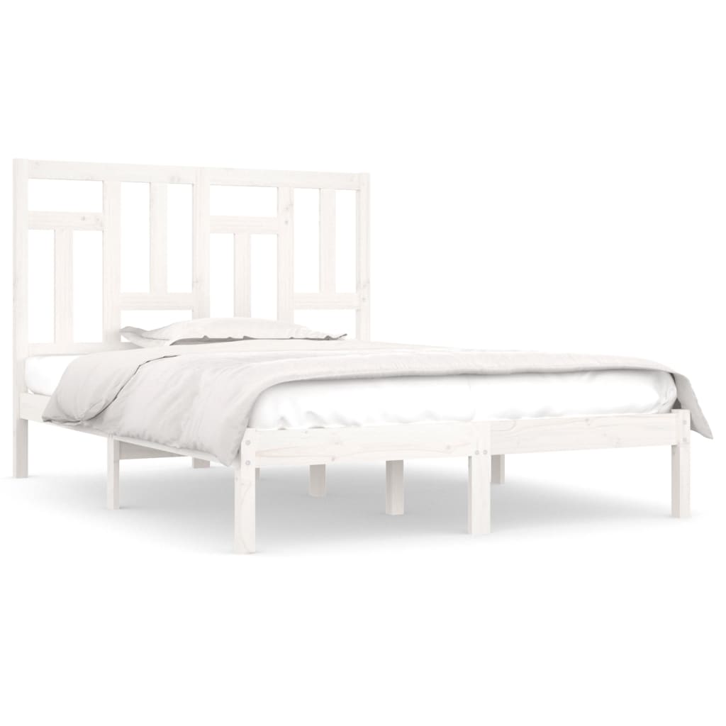 Bed Frame without Mattress White 150x200 cm King Size Solid Wood Pine