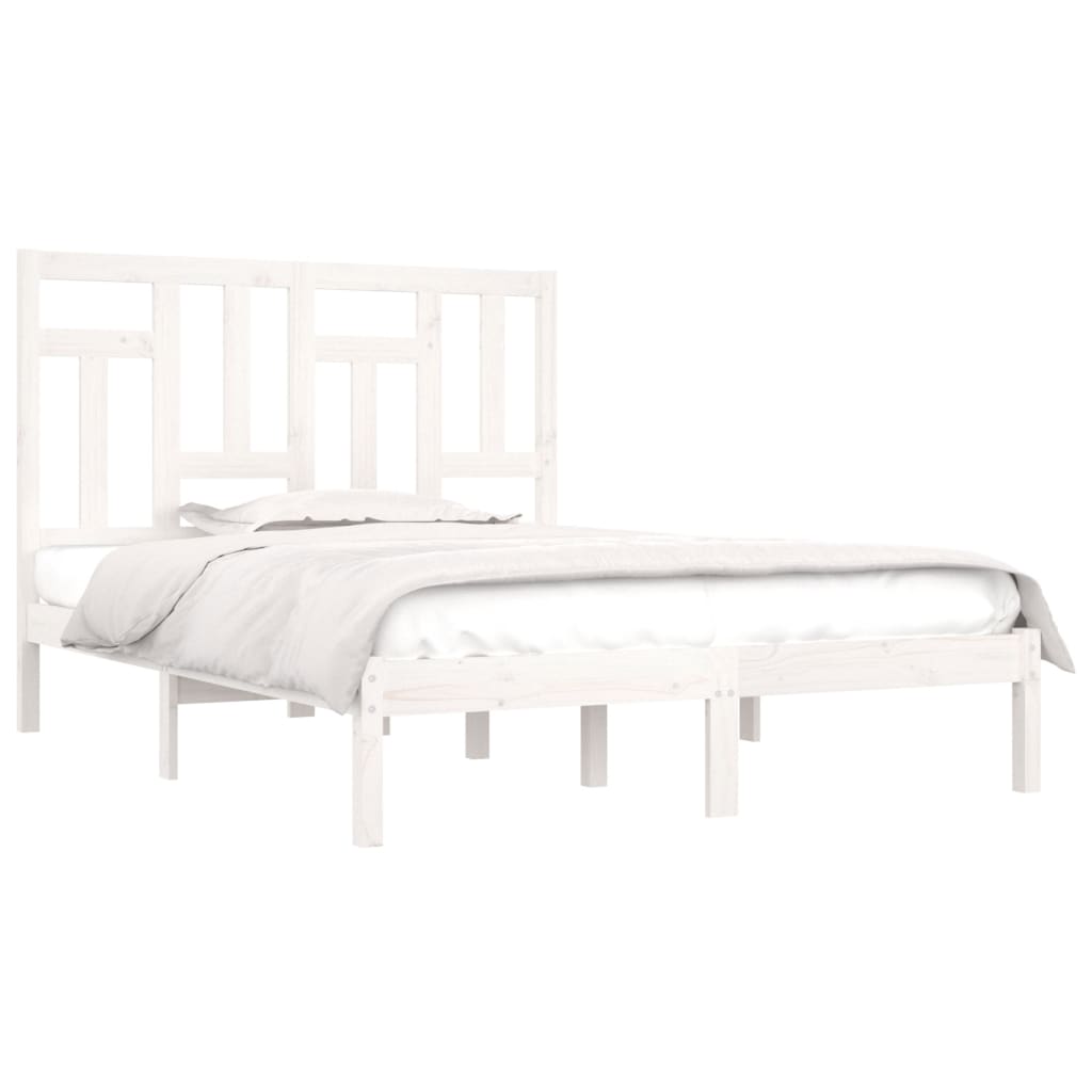 Bed Frame without Mattress White 150x200 cm King Size Solid Wood Pine