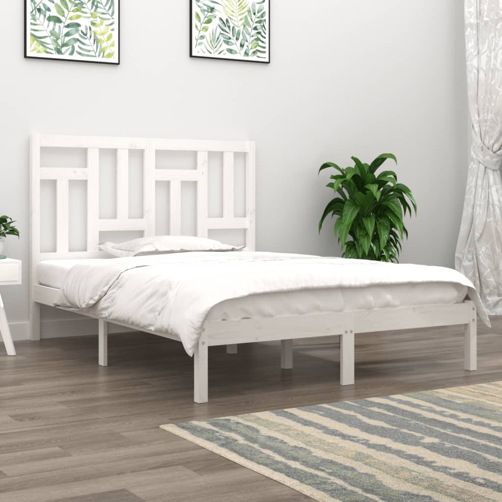 Bed Frame without Mattress White 150x200 cm King Size Solid Wood Pine