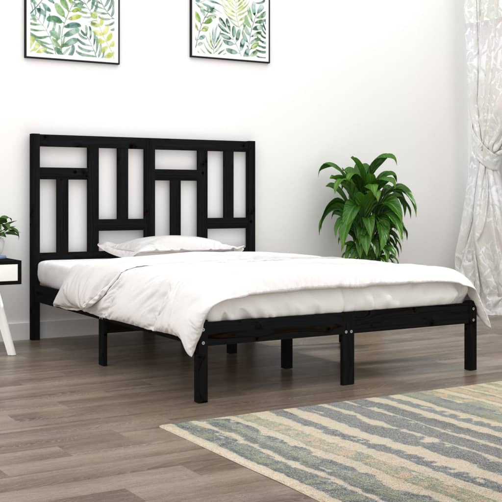 Bed Frame without Mattress Black 200x200 cm Solid Wood Pine