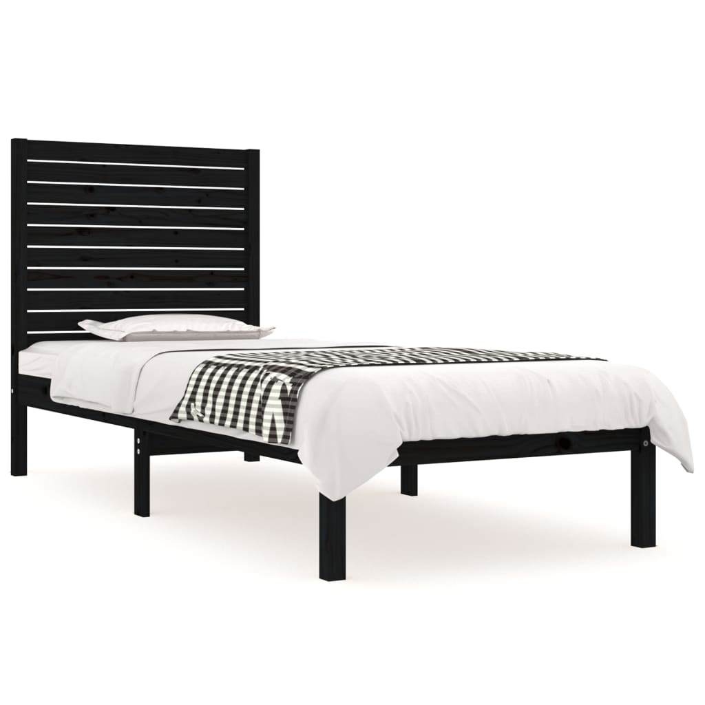 Bed Frame without Mattress Black 75x190 cm Small Single Solid Wood