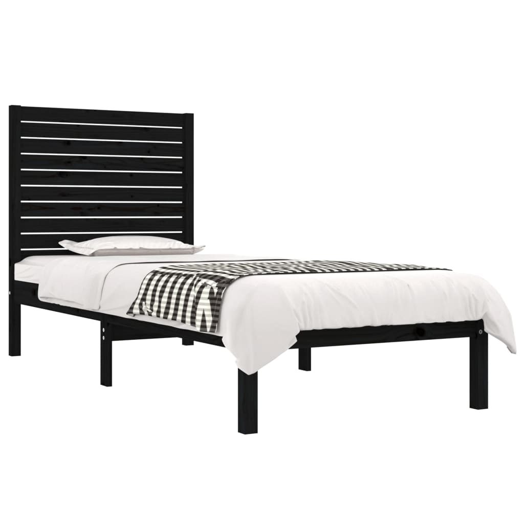 Bed Frame without Mattress Black 75x190 cm Small Single Solid Wood