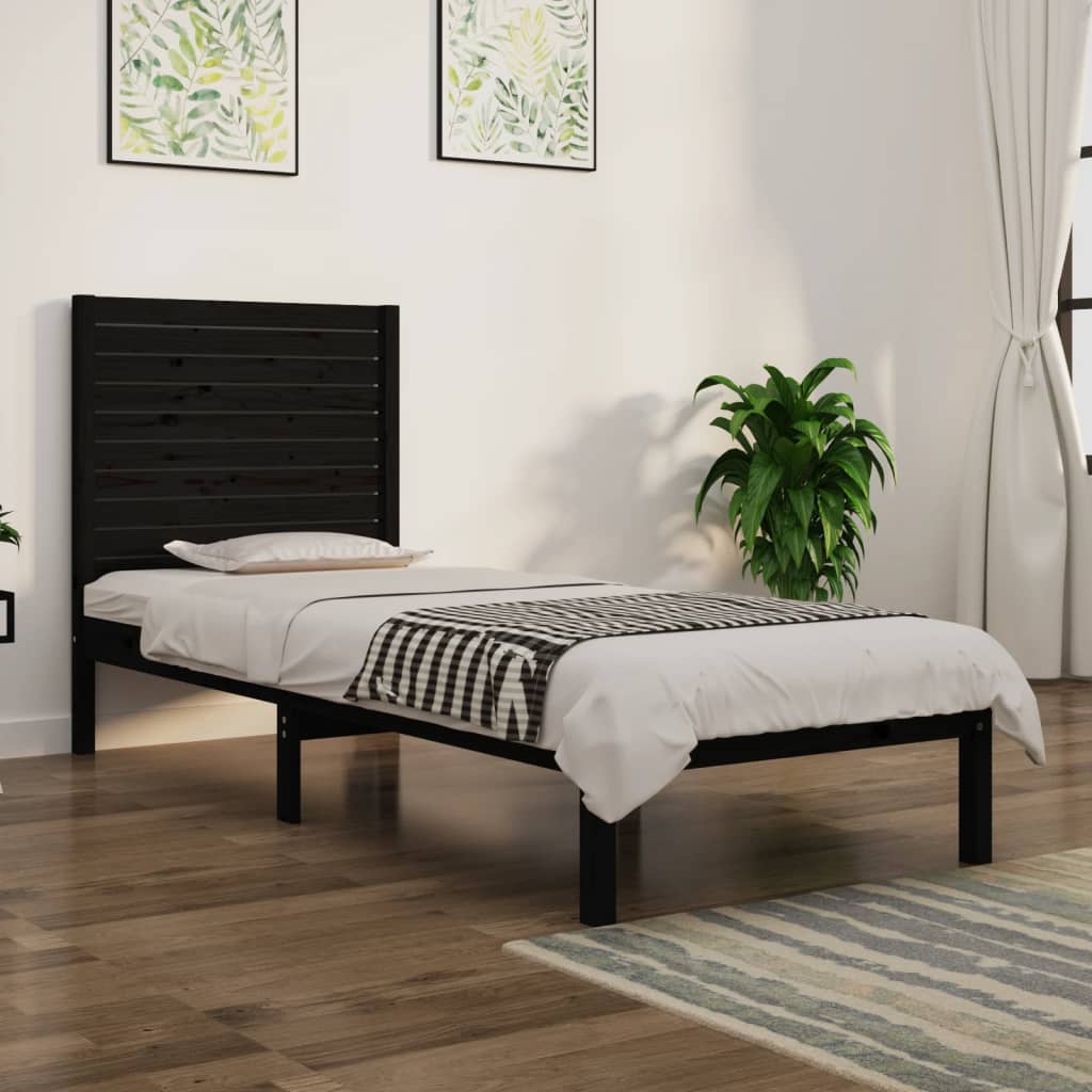 Bed Frame without Mattress Black 75x190 cm Small Single Solid Wood