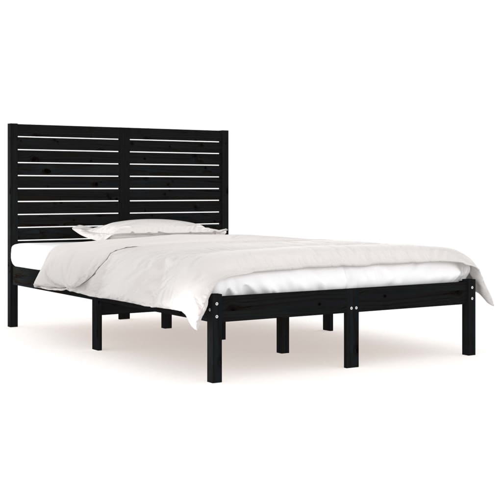 Bed Frame without Mattress Black 135x190 cm Double Solid Wood