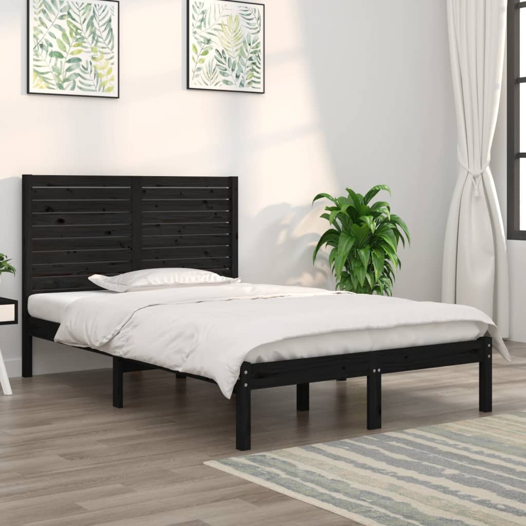Bed Frame without Mattress Black 135x190 cm Double Solid Wood