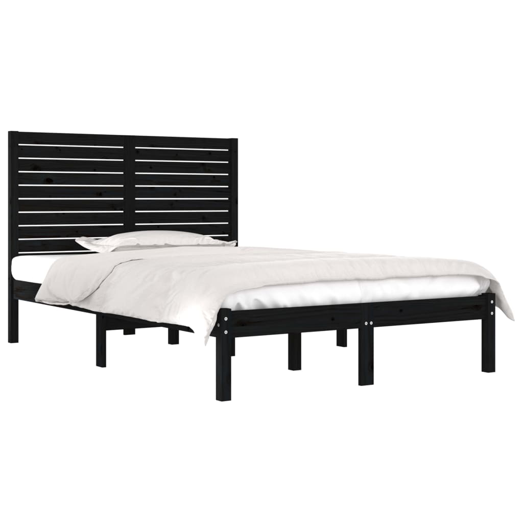 Bed Frame without Mattress Black 140x190 cm Solid Wood