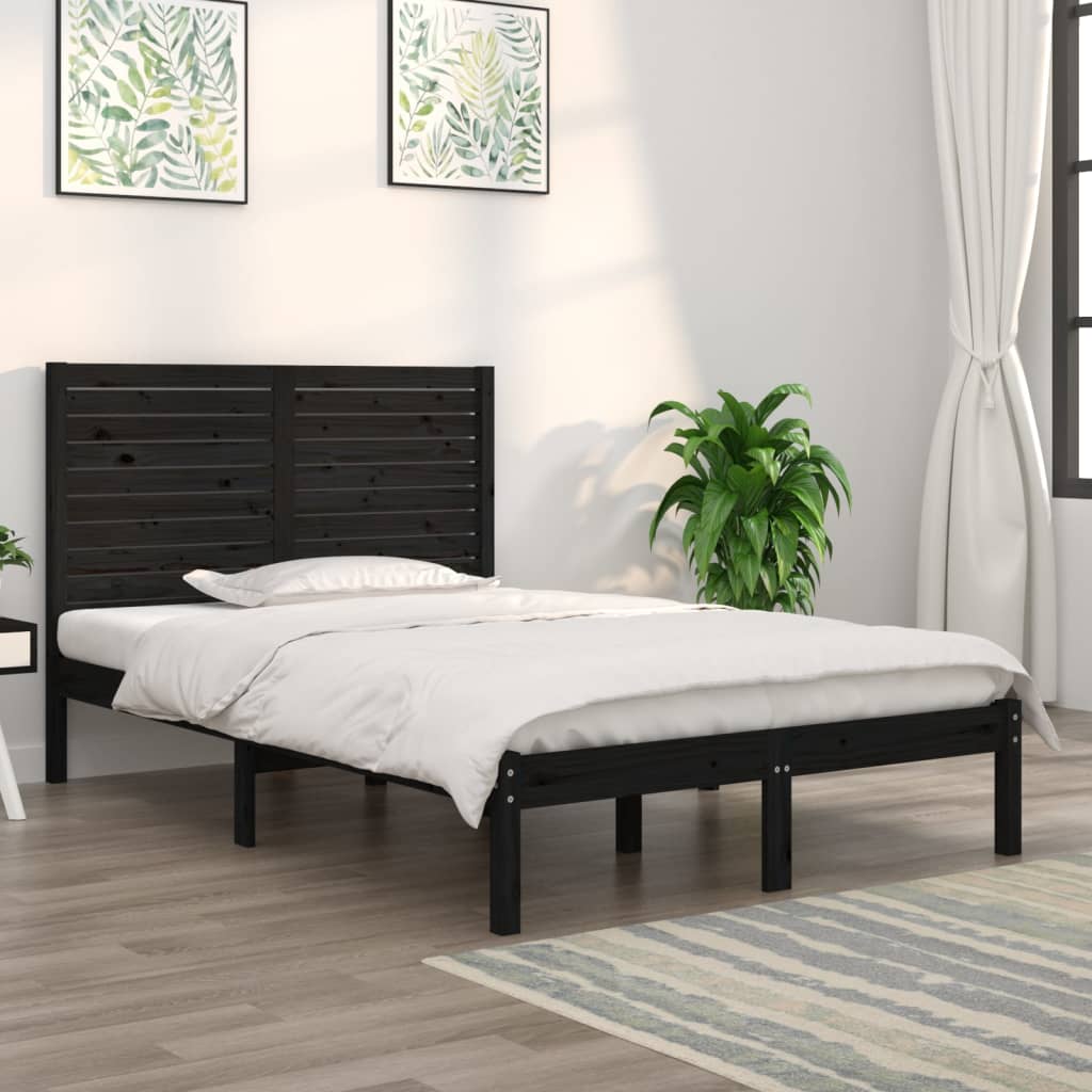 Bed Frame without Mattress Black 140x190 cm Solid Wood