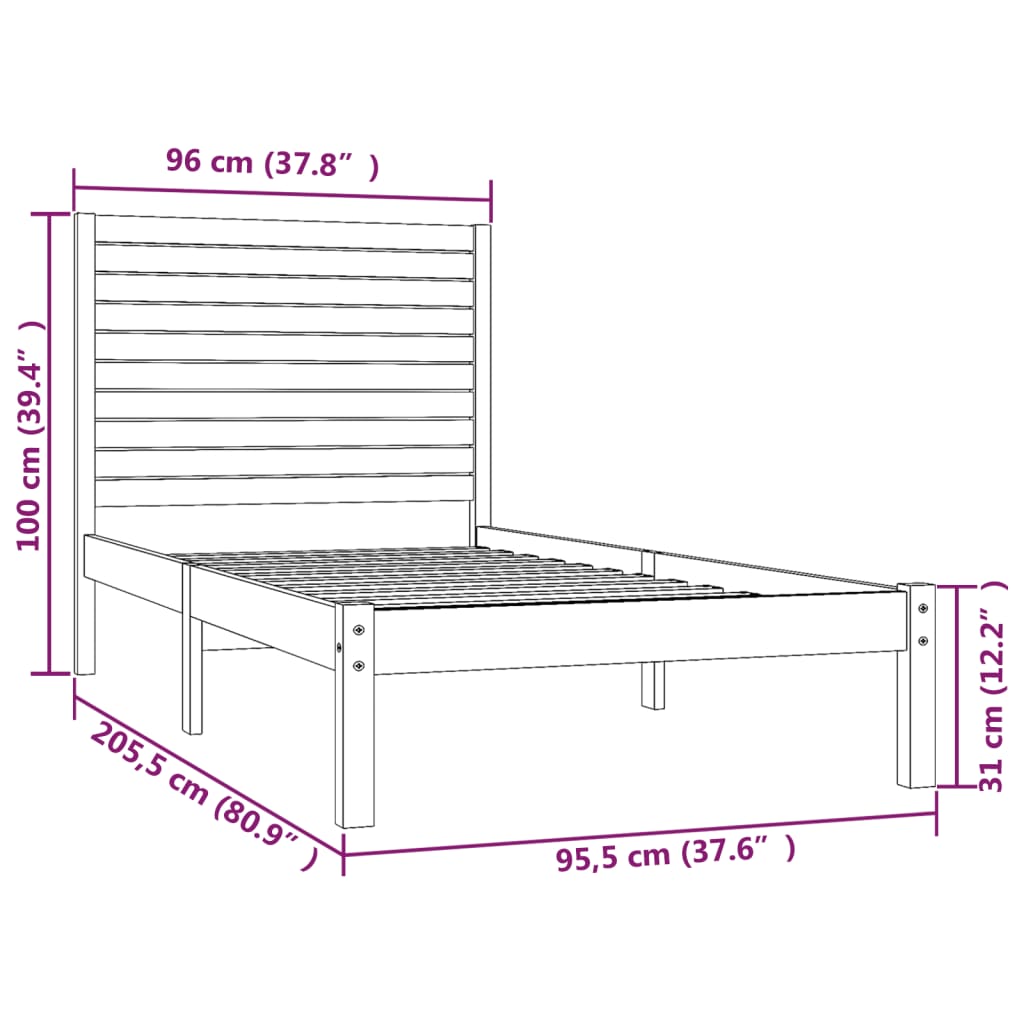 Bed Frame without Mattress 90x200 cm Solid Wood
