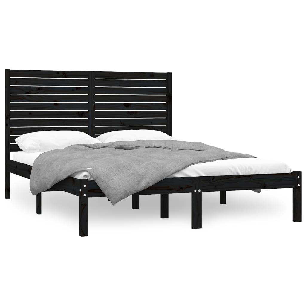 Bed Frame without Mattress Black 150x200 cm King Size Solid Wood