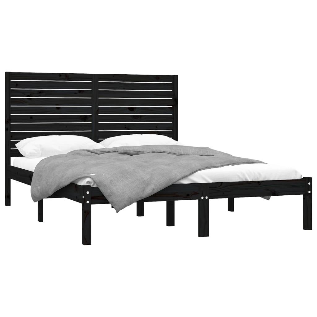 Bed Frame without Mattress Black 150x200 cm King Size Solid Wood