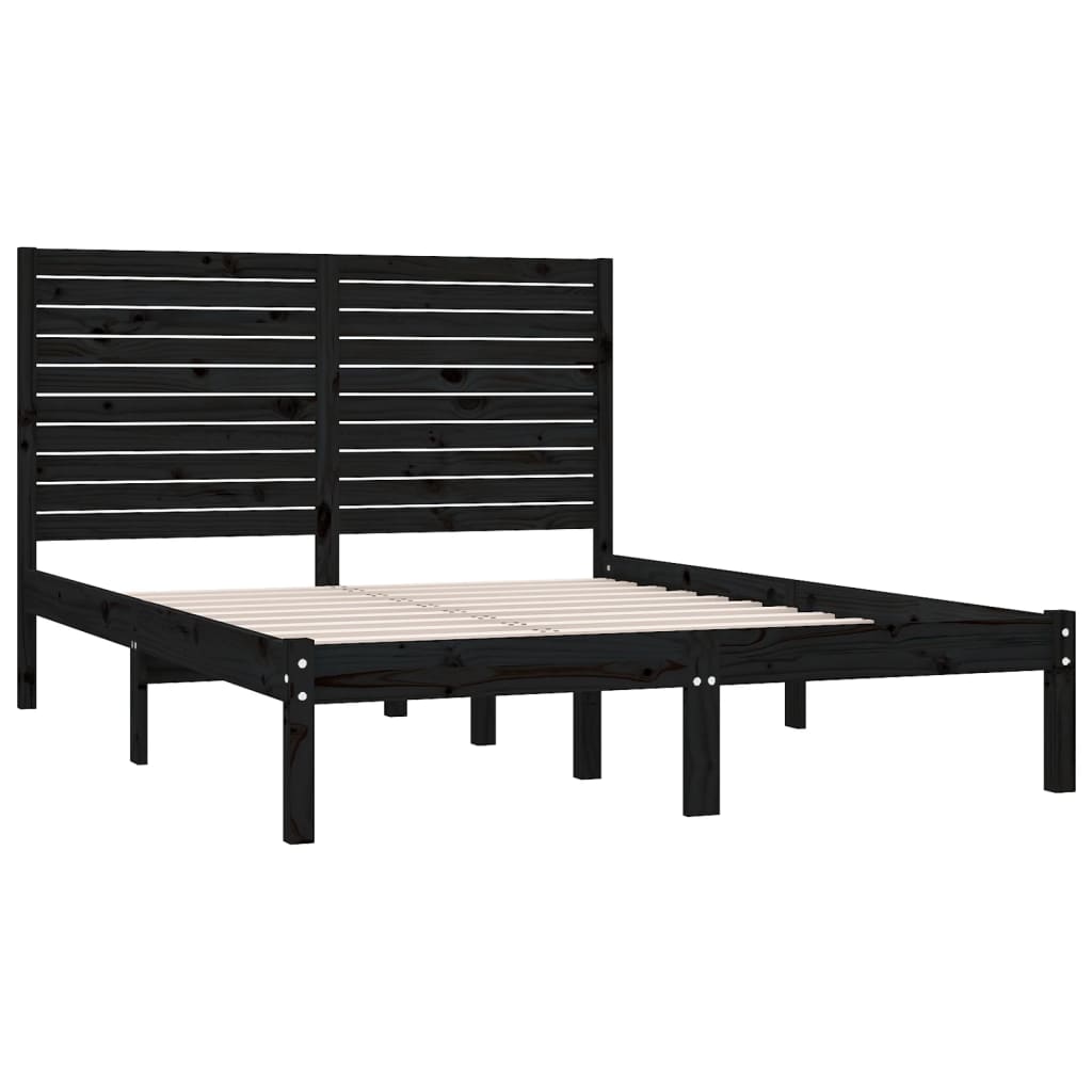 Bed Frame without Mattress Black 150x200 cm King Size Solid Wood