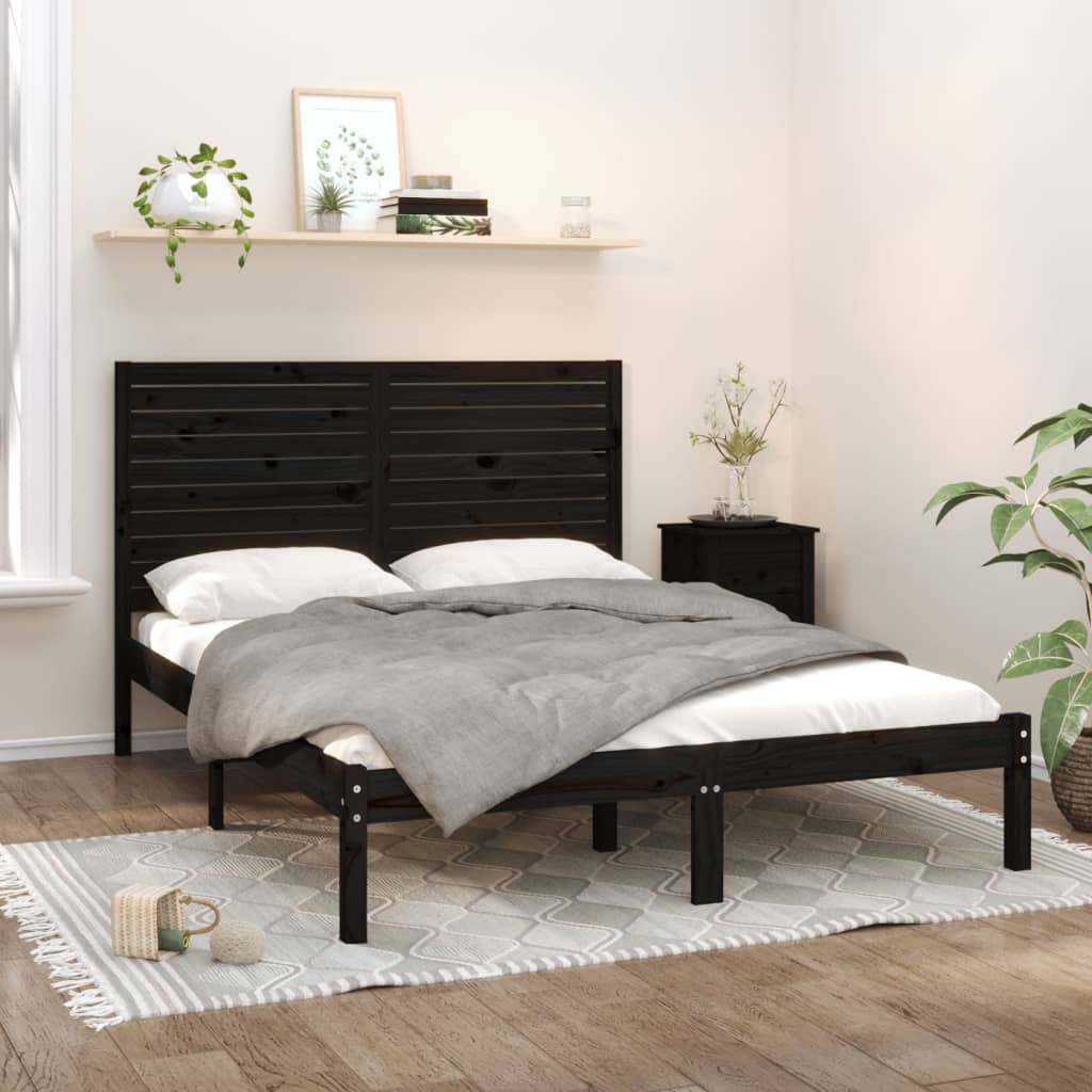 Bed Frame without Mattress Black 150x200 cm King Size Solid Wood