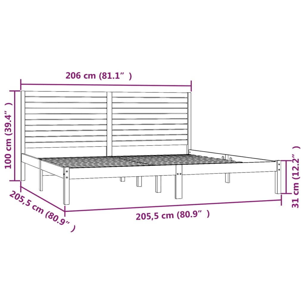 Bed Frame without Mattress White 200x200 cm Solid Wood