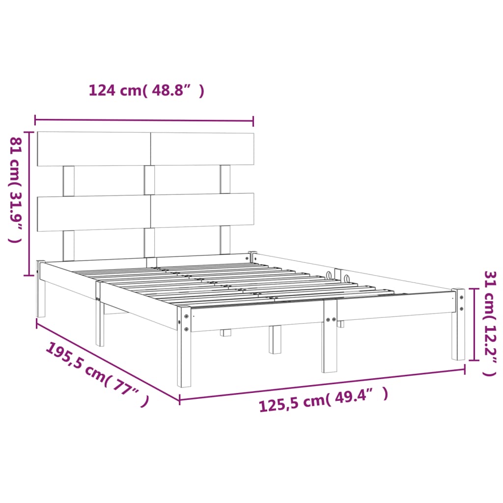 Bed Frame without Mattress 120x190 cm Small Double Solid Wood