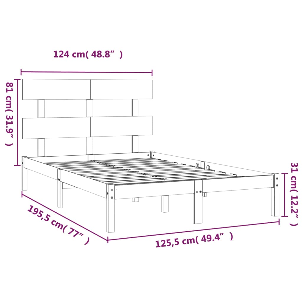 Bed Frame without Mattress White 120x190 cm Small Double Solid Wood