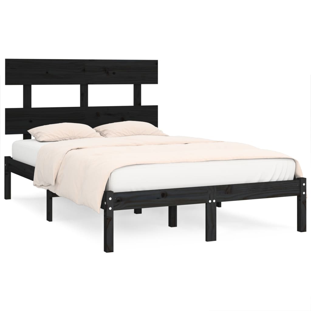 Bed Frame without Mattress Black 140x190 cm Solid Wood