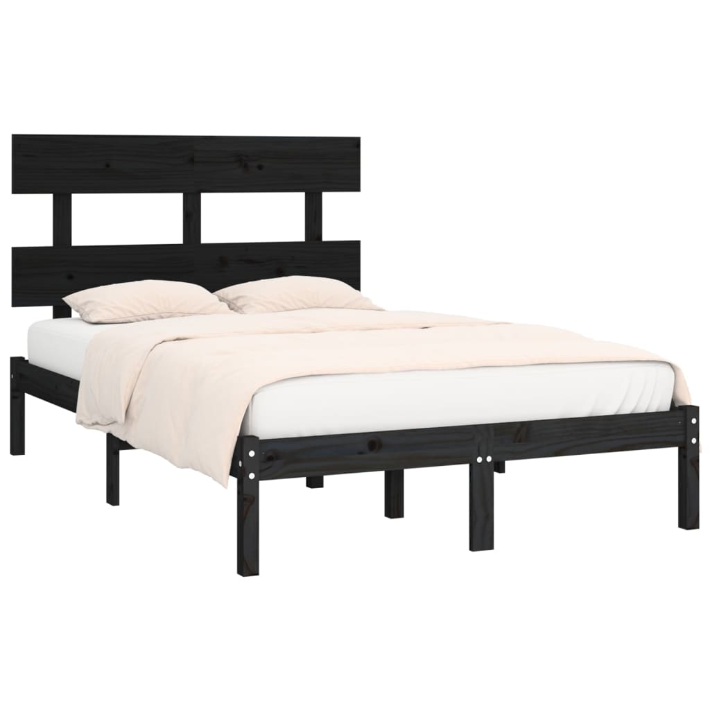 Bed Frame without Mattress Black 140x190 cm Solid Wood