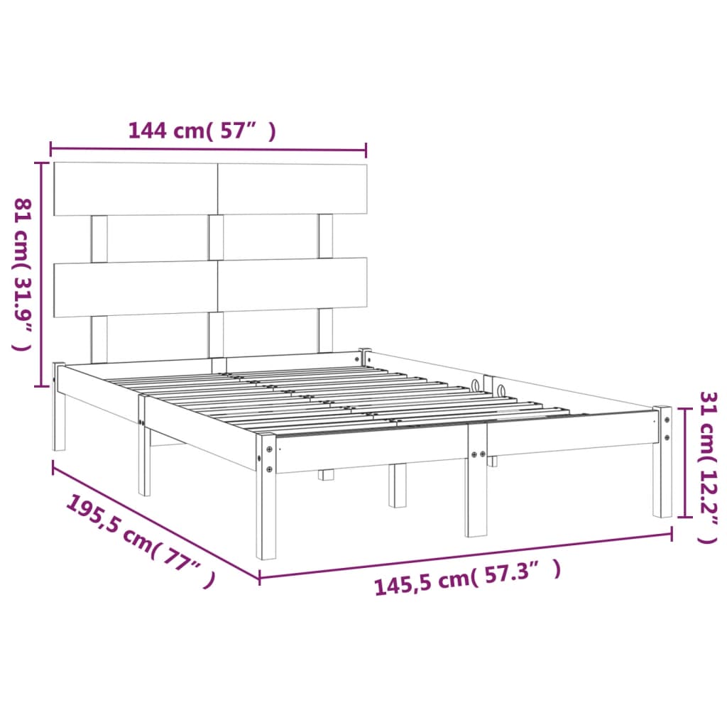 Bed Frame without Mattress Black 140x190 cm Solid Wood