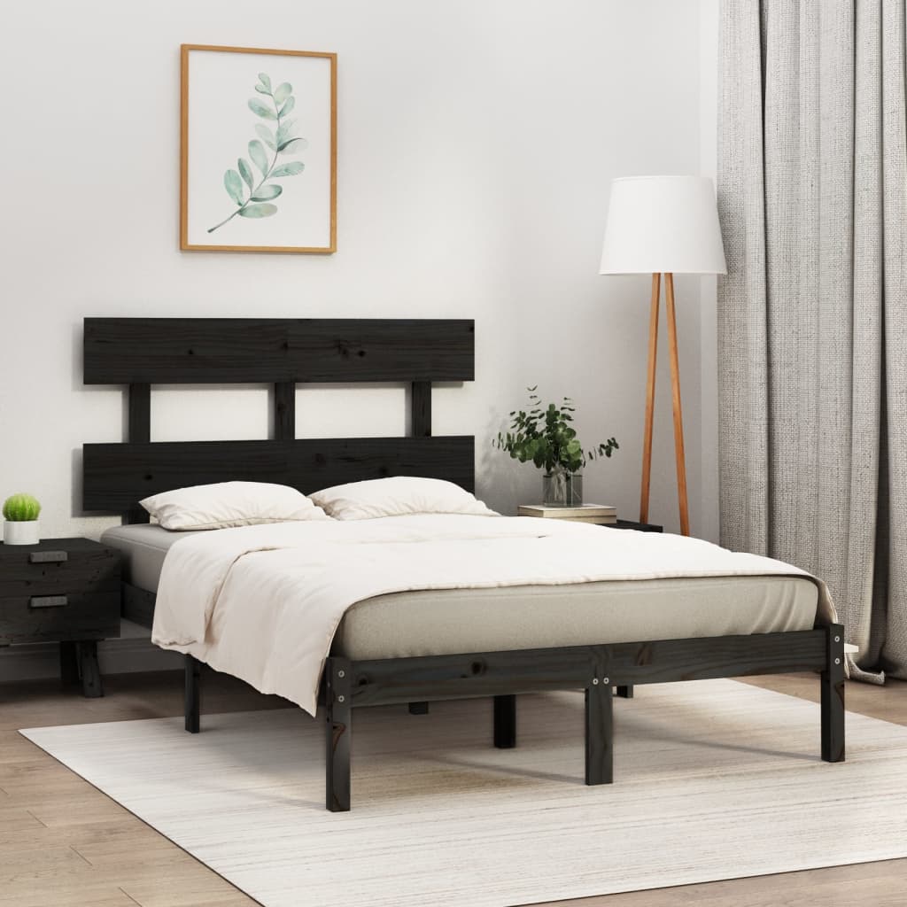 Bed Frame without Mattress Black 140x190 cm Solid Wood