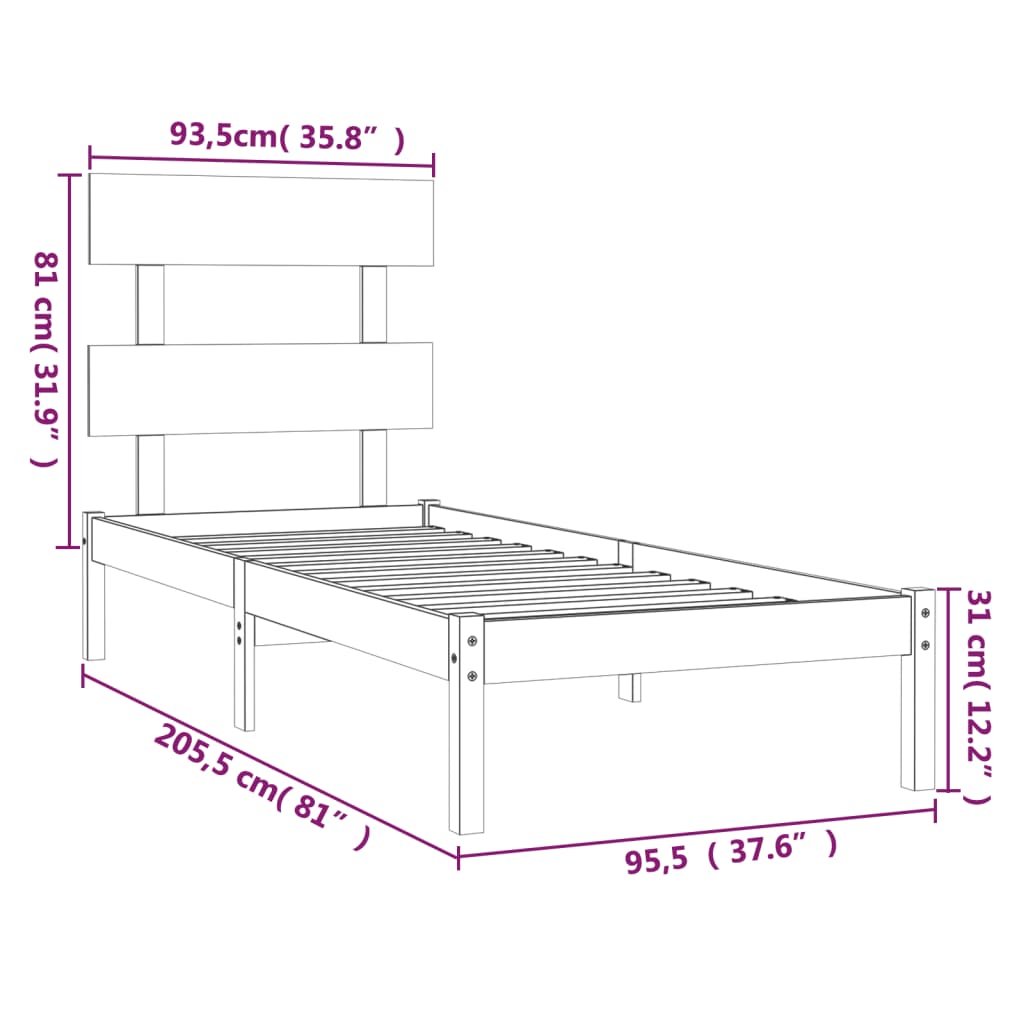 Bed Frame without Mattress White 90x200 cm Solid Wood
