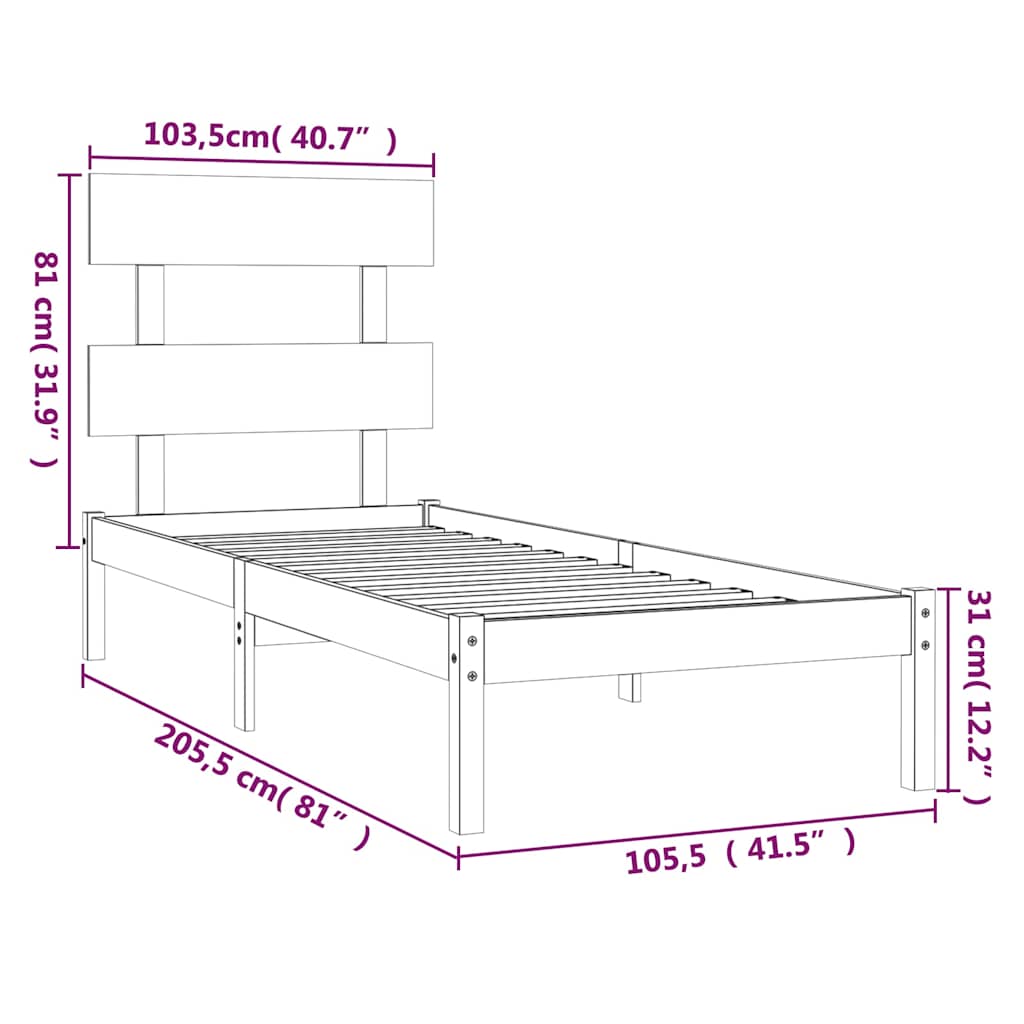Bed Frame without Mattress White 100x200 cm Solid Wood