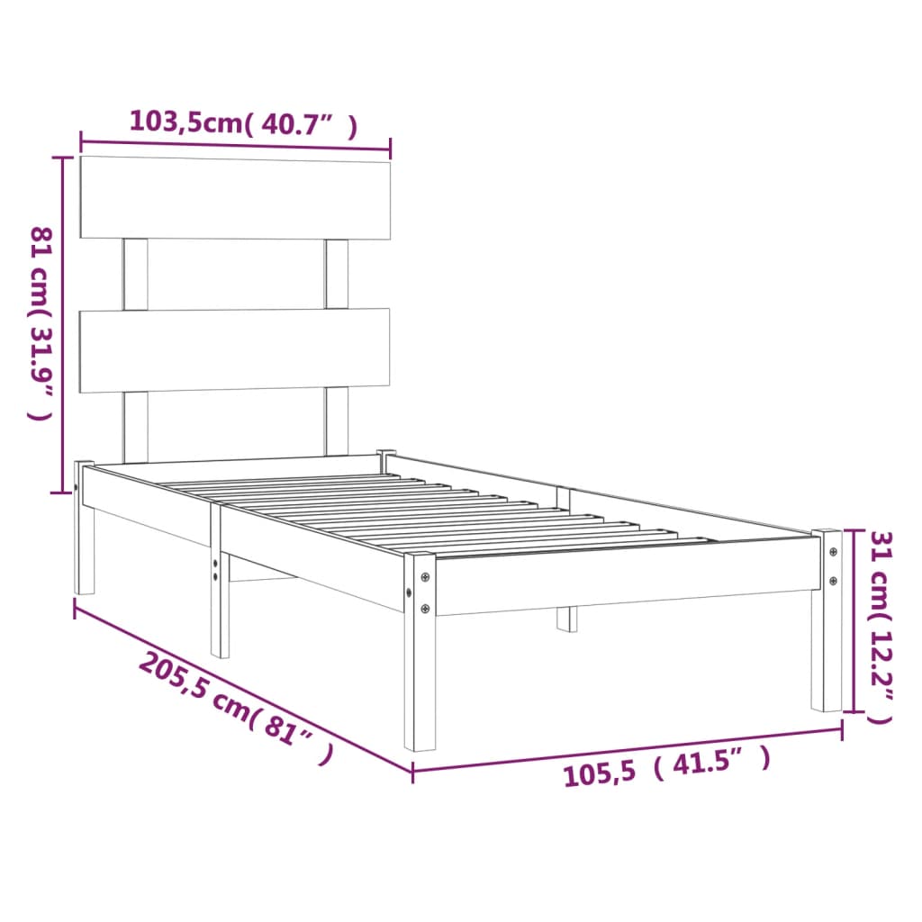 Bed Frame without Mattress Black 100x200 cm Solid Wood