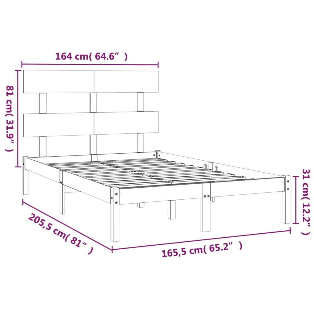Bed Frame without Mattress 160x200 cm Solid Wood