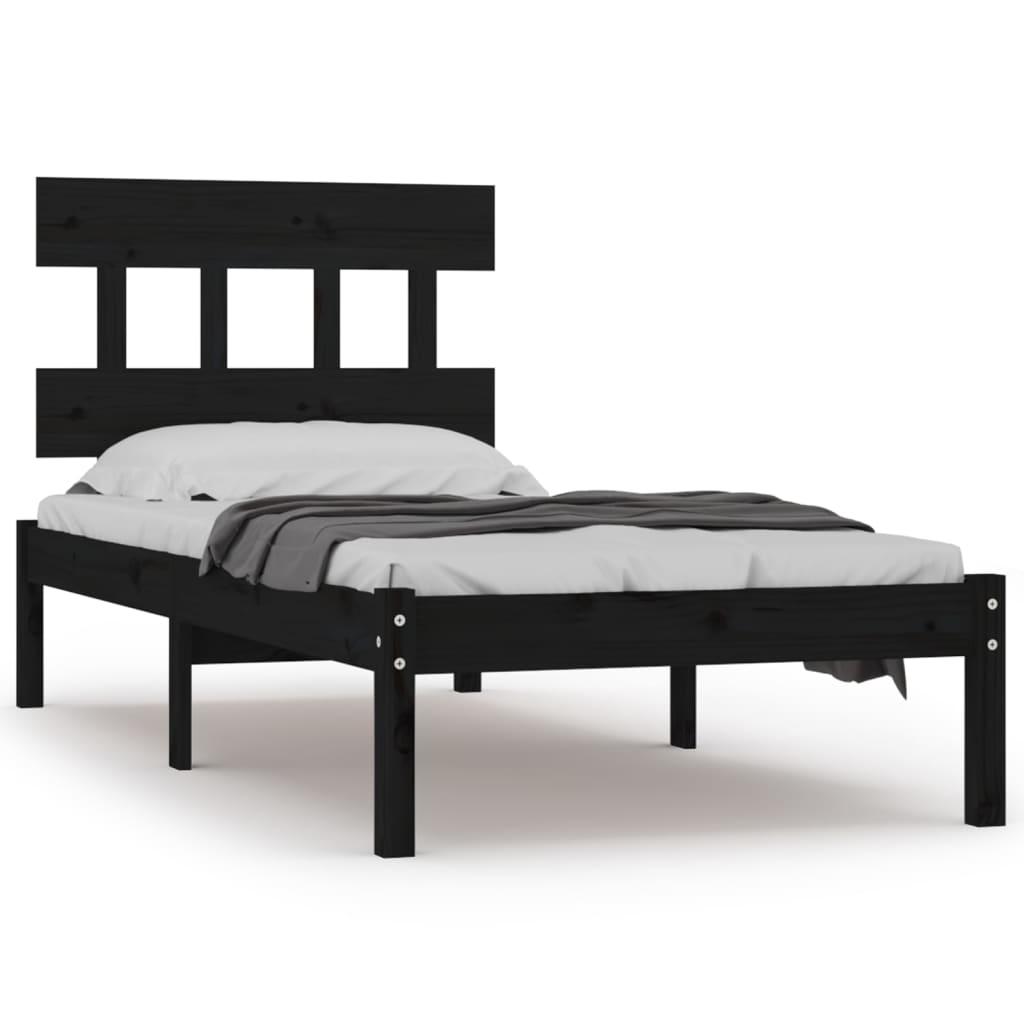 Bed Frame without Mattress Black 75x190 cm Small Single Solid Wood