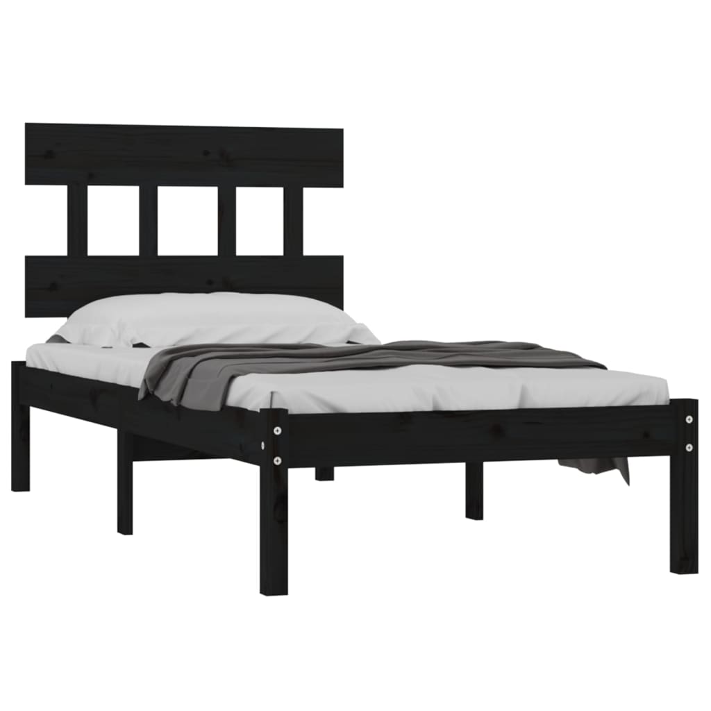 Bed Frame without Mattress Black 75x190 cm Small Single Solid Wood