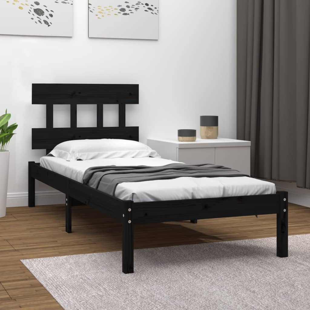 Bed Frame without Mattress Black 75x190 cm Small Single Solid Wood