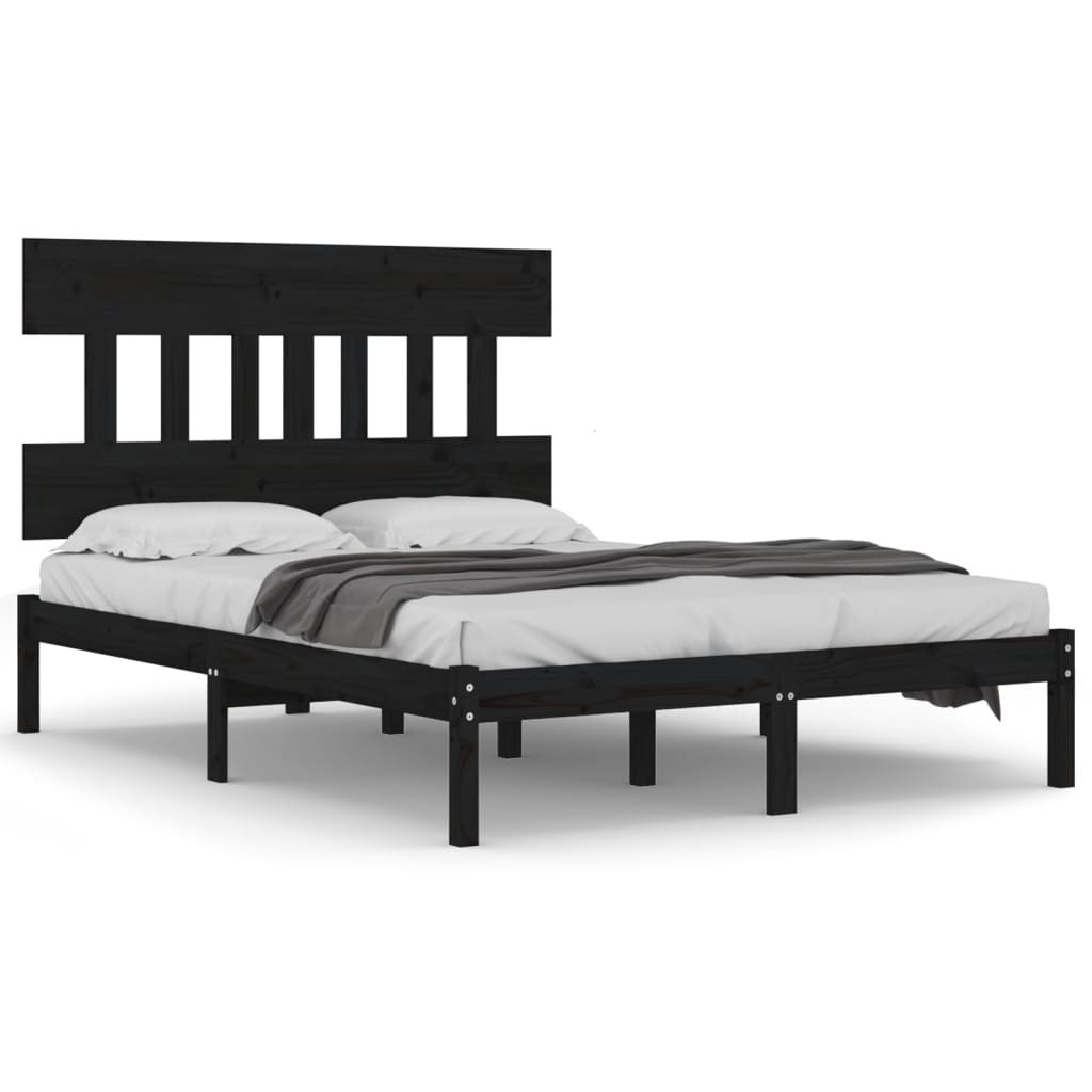 Bed Frame without Mattress Black 140x190 cm Solid Wood