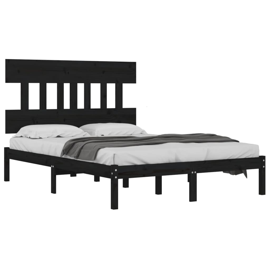 Bed Frame without Mattress Black 140x190 cm Solid Wood