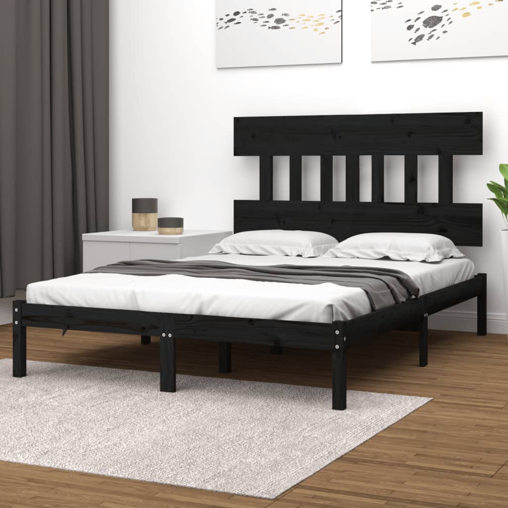 Bed Frame without Mattress Black 140x190 cm Solid Wood