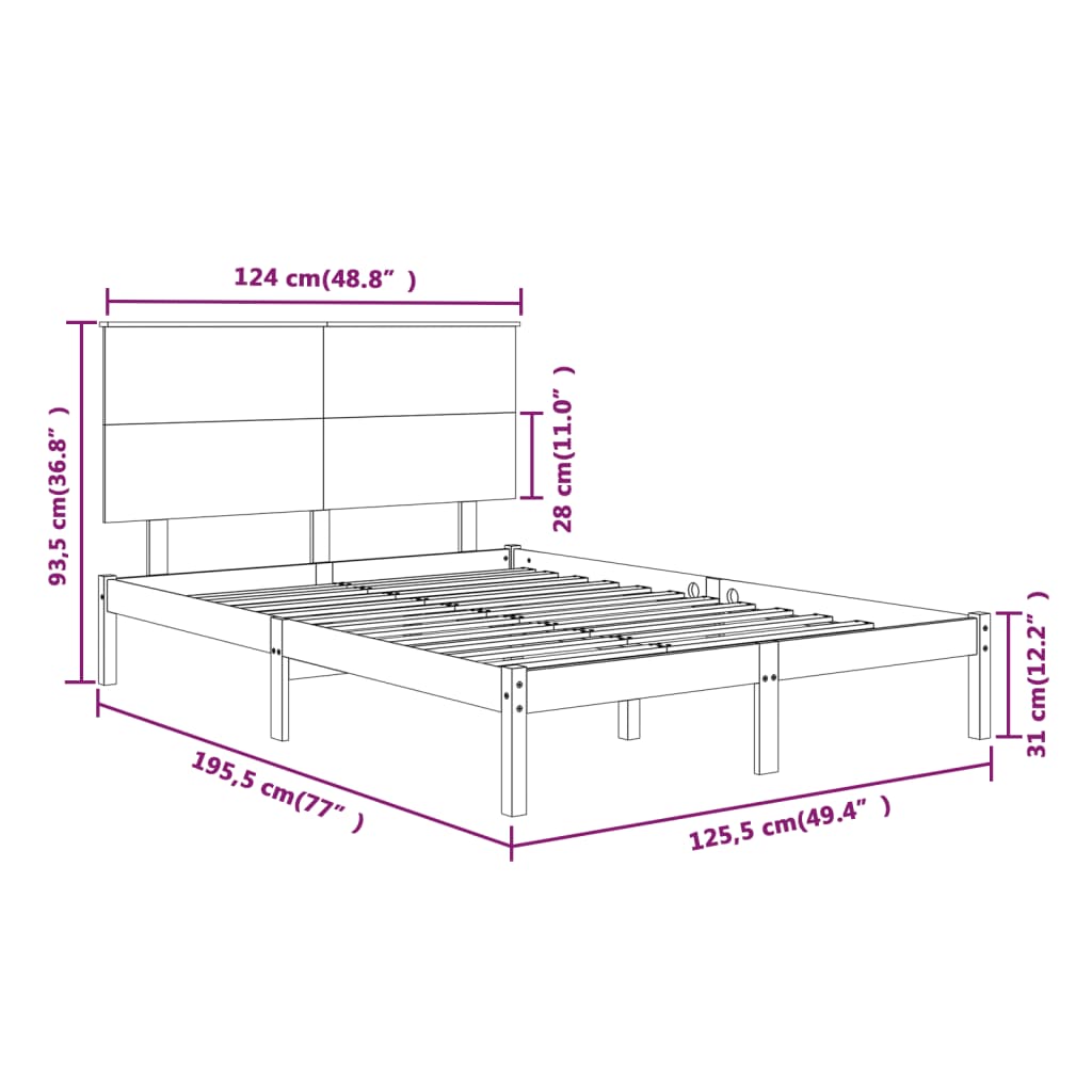 Bed Frame without Mattress White 120x190 cm Small Double Solid Wood