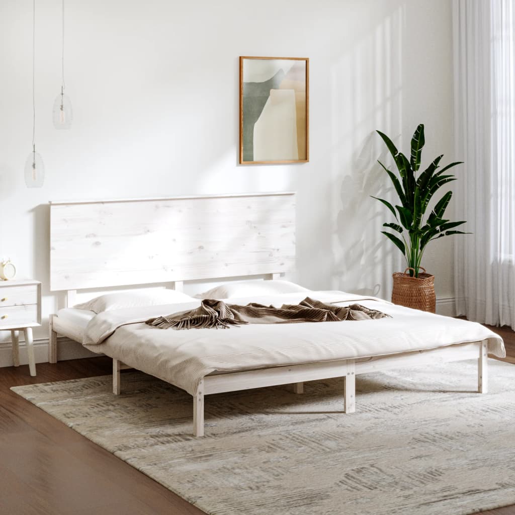 Bed Frame without Mattress White 150x200 cm King Size Solid Wood