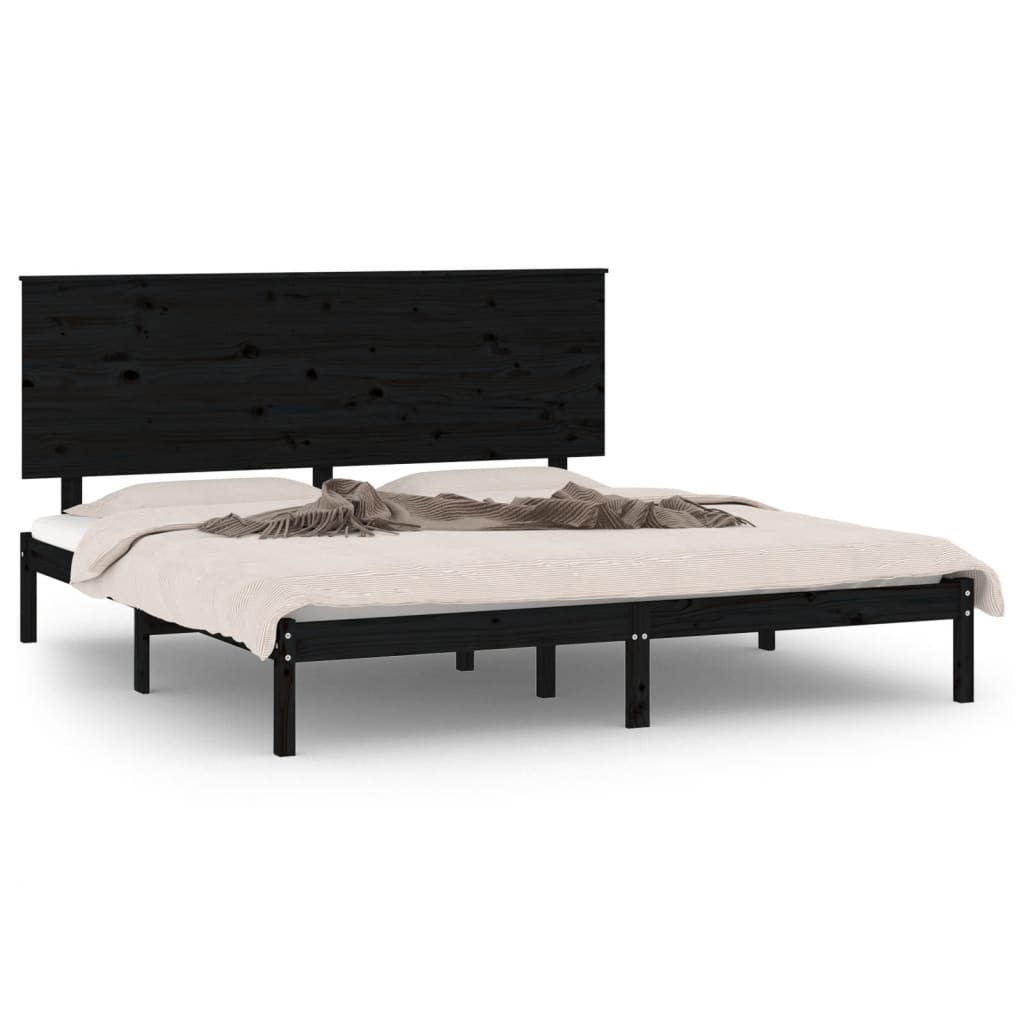 Bed Frame without Mattress Black 200x200 cm Solid Wood Pine
