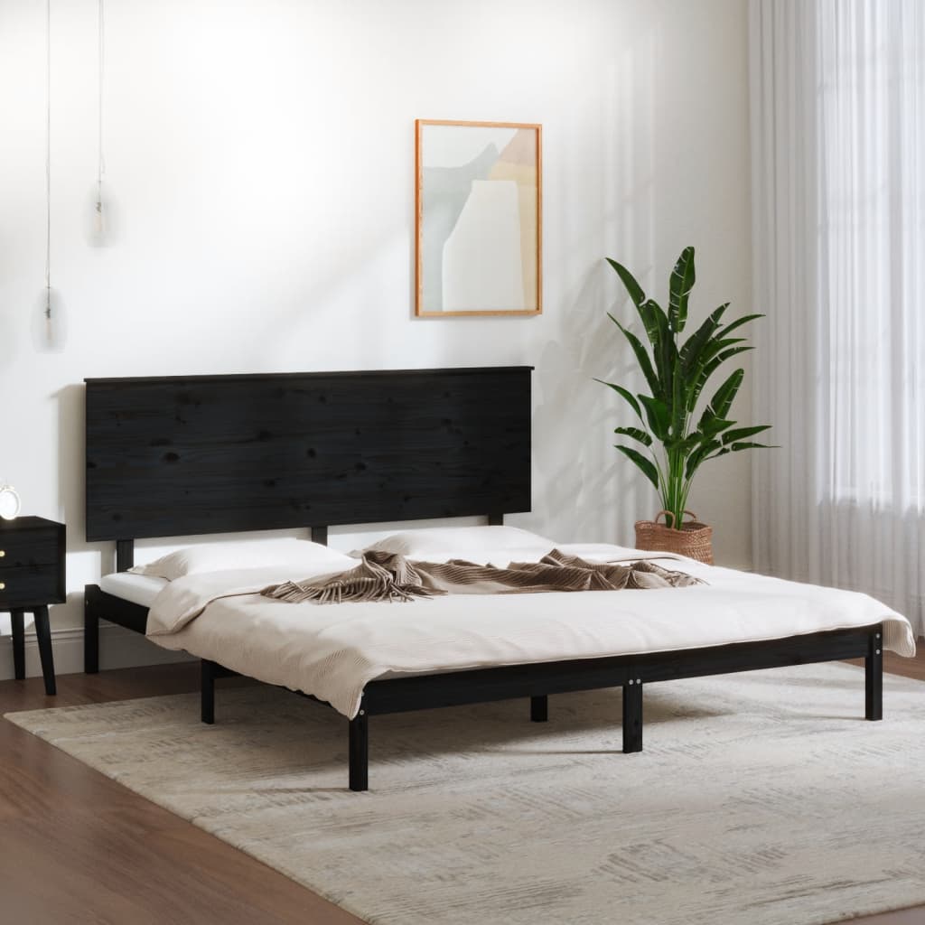 Bed Frame without Mattress Black 200x200 cm Solid Wood Pine