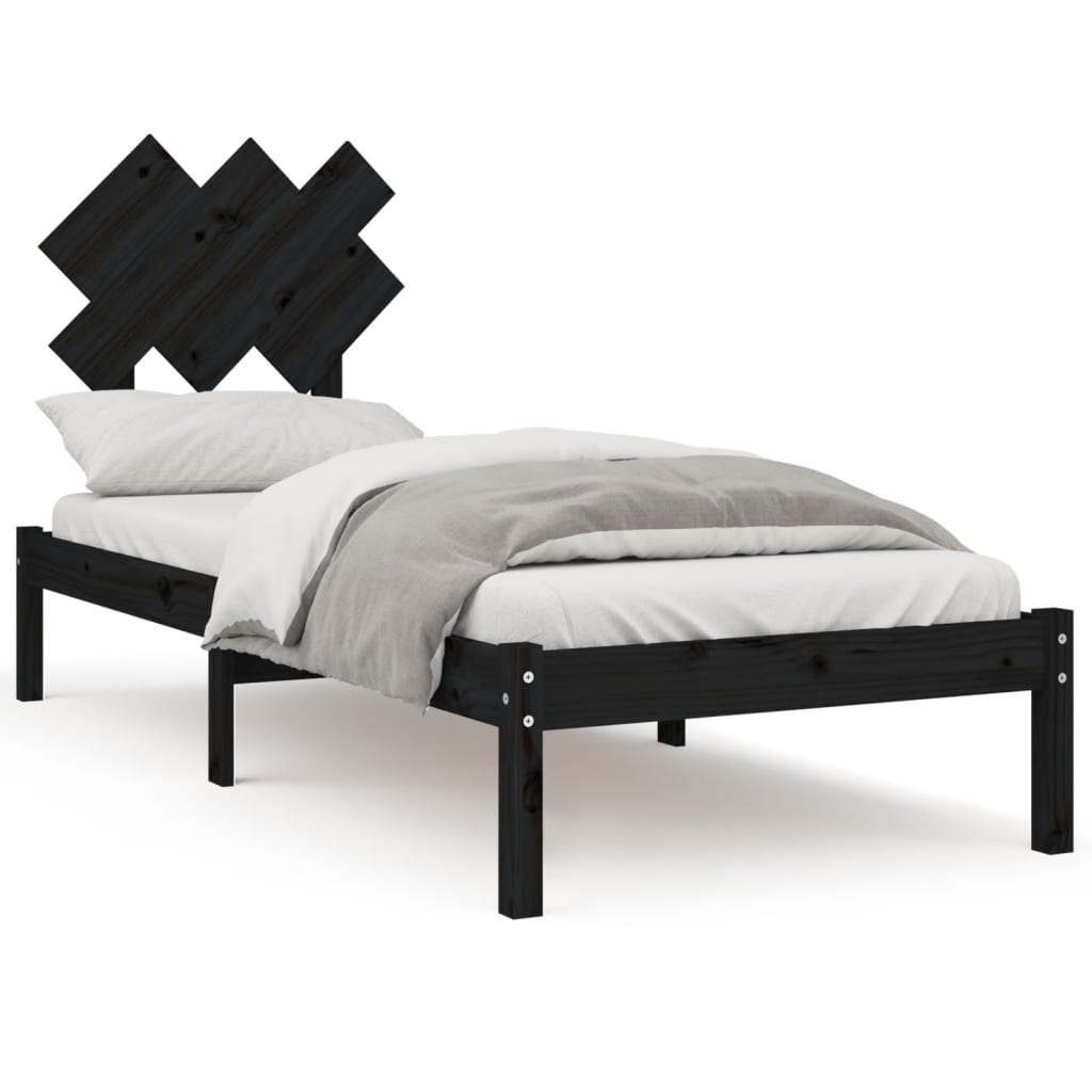 Bed Frame without Mattress Black 75x190 cm Small Single Solid Wood