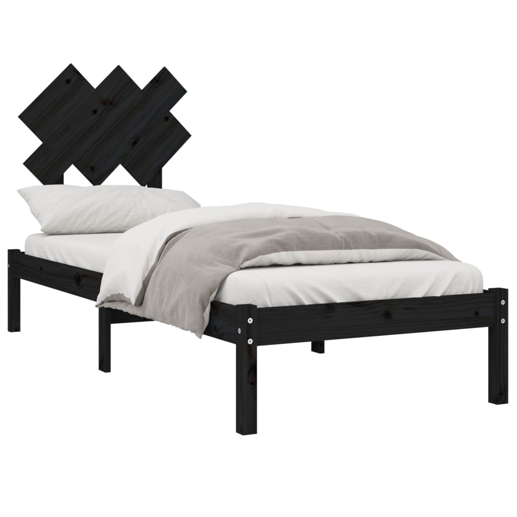 Bed Frame without Mattress Black 75x190 cm Small Single Solid Wood