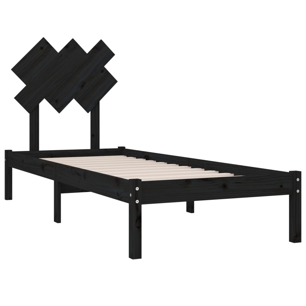 Bed Frame without Mattress Black 75x190 cm Small Single Solid Wood