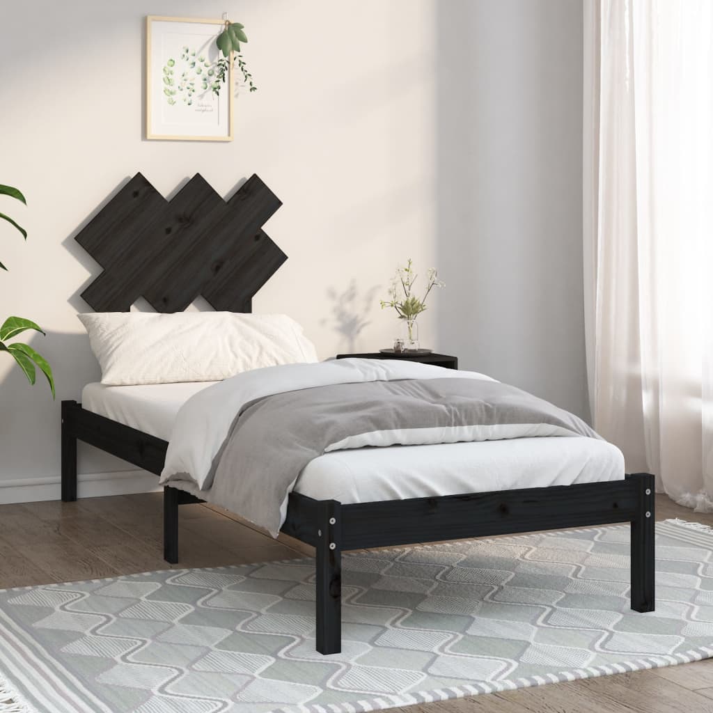 Bed Frame without Mattress Black 75x190 cm Small Single Solid Wood