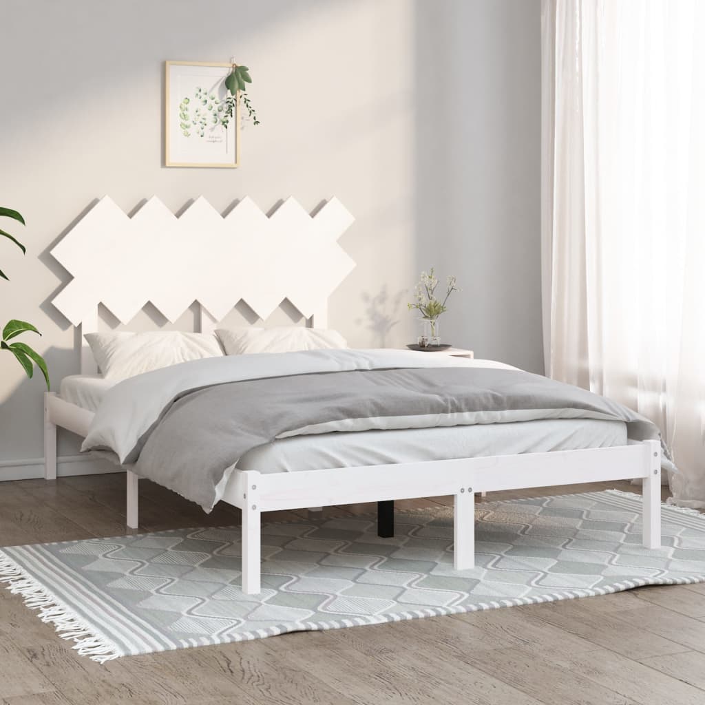Bed Frame without Mattress White 135x190 cm Double Solid Wood