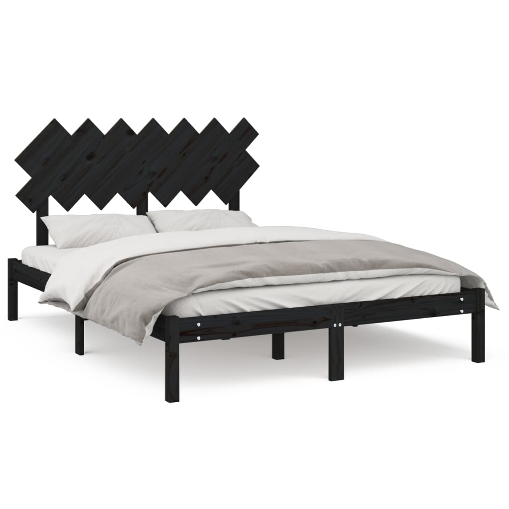 Bed Frame without Mattress Black 140x190 cm Solid Wood