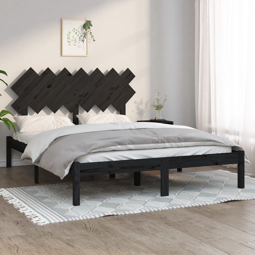 Bed Frame without Mattress Black 140x190 cm Solid Wood