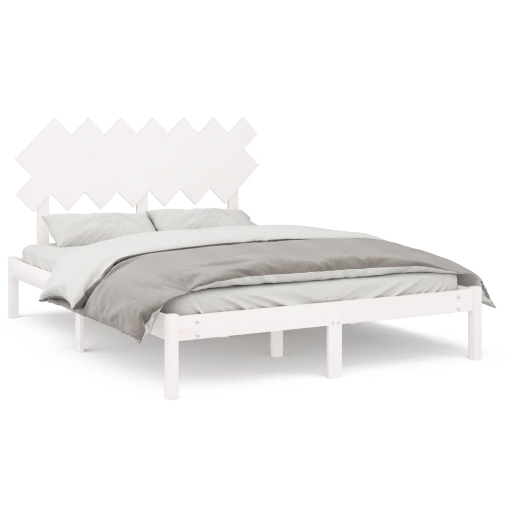 Bed Frame without Mattress White 150x200 cm King Size King Size Solid Wood