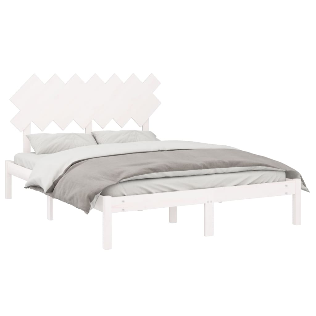 Bed Frame without Mattress White 150x200 cm King Size King Size Solid Wood