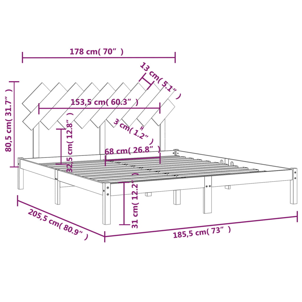 Bed Frame without Mattress 180x200 cm Super King Solid Wood
