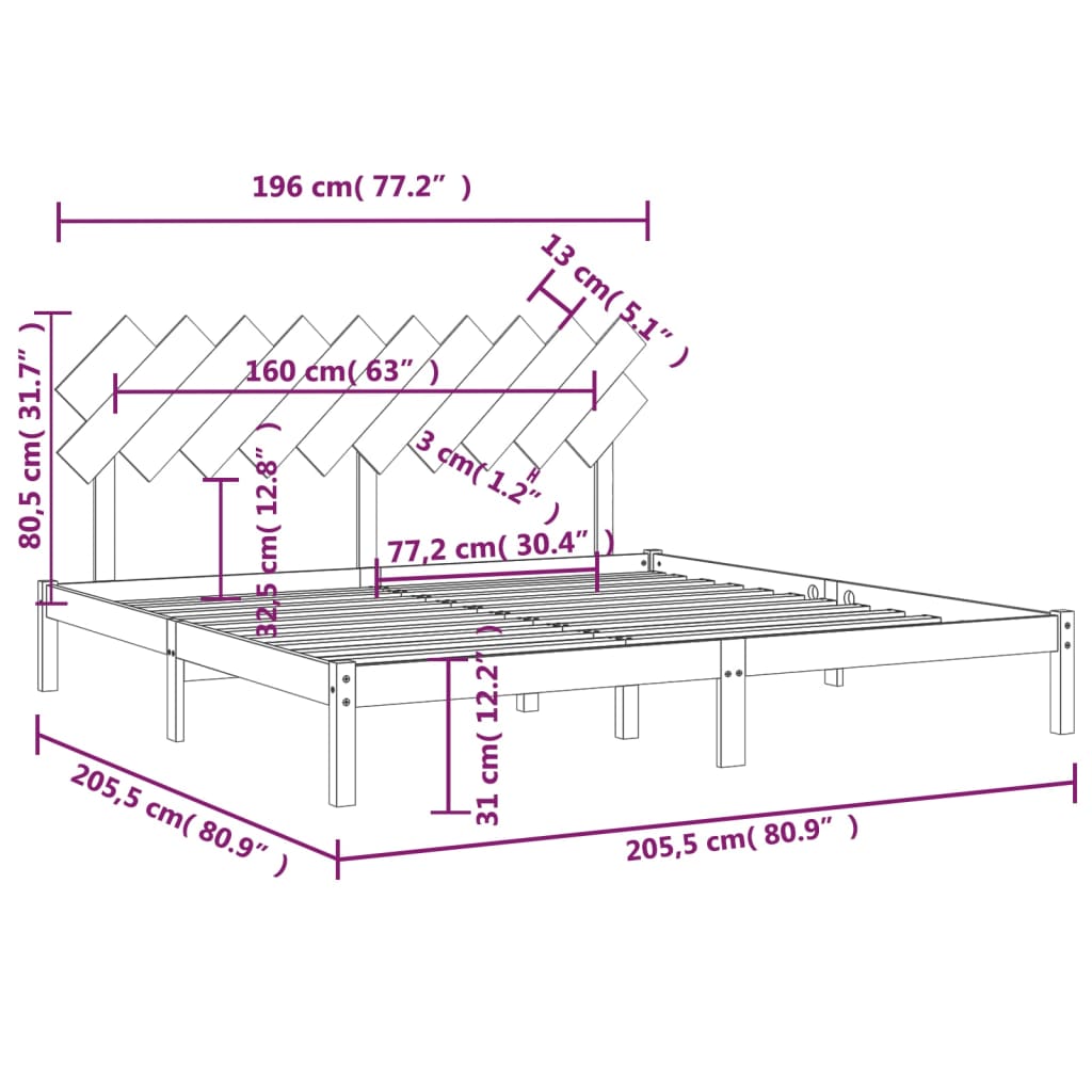 Bed Frame without Mattress 200x200 cm Solid Wood