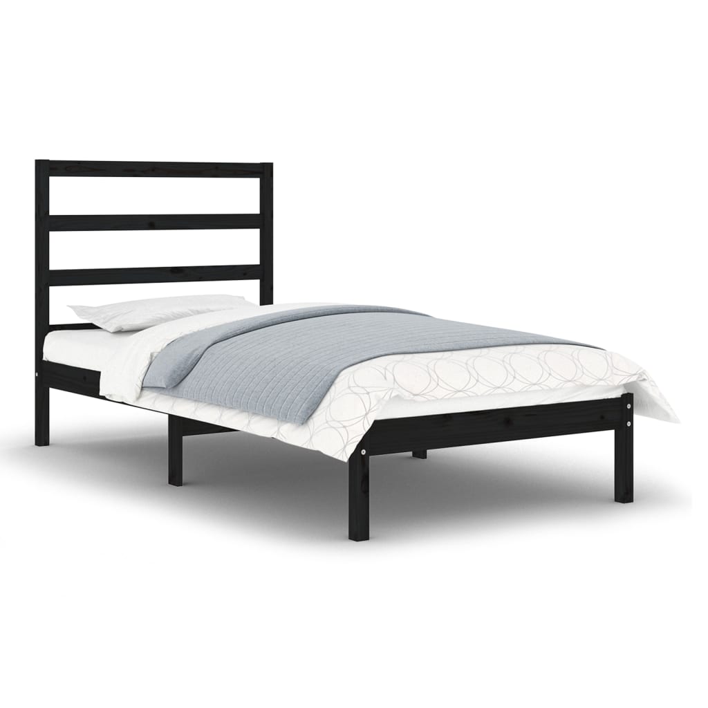 Bed Frame without Mattress Black 75x190 cm Small Single Solid Wood