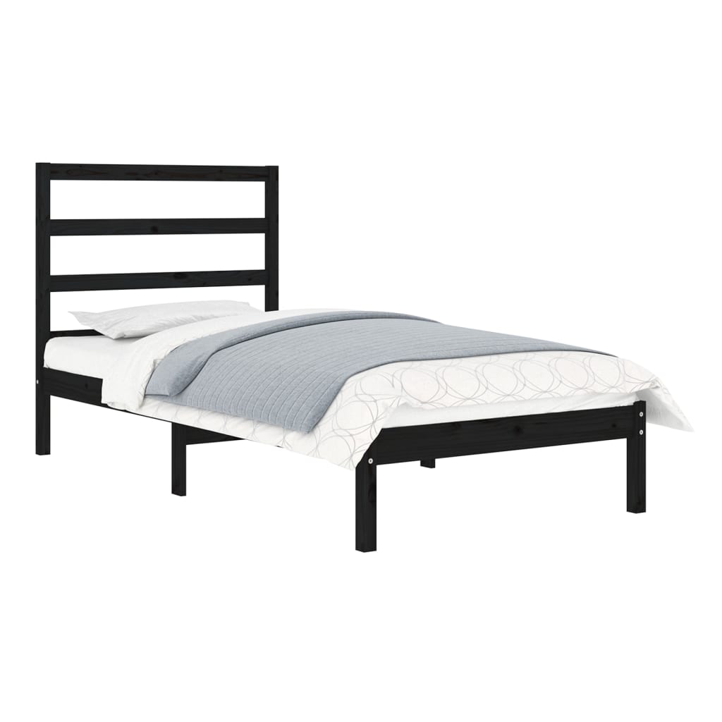 Bed Frame without Mattress Black 75x190 cm Small Single Solid Wood